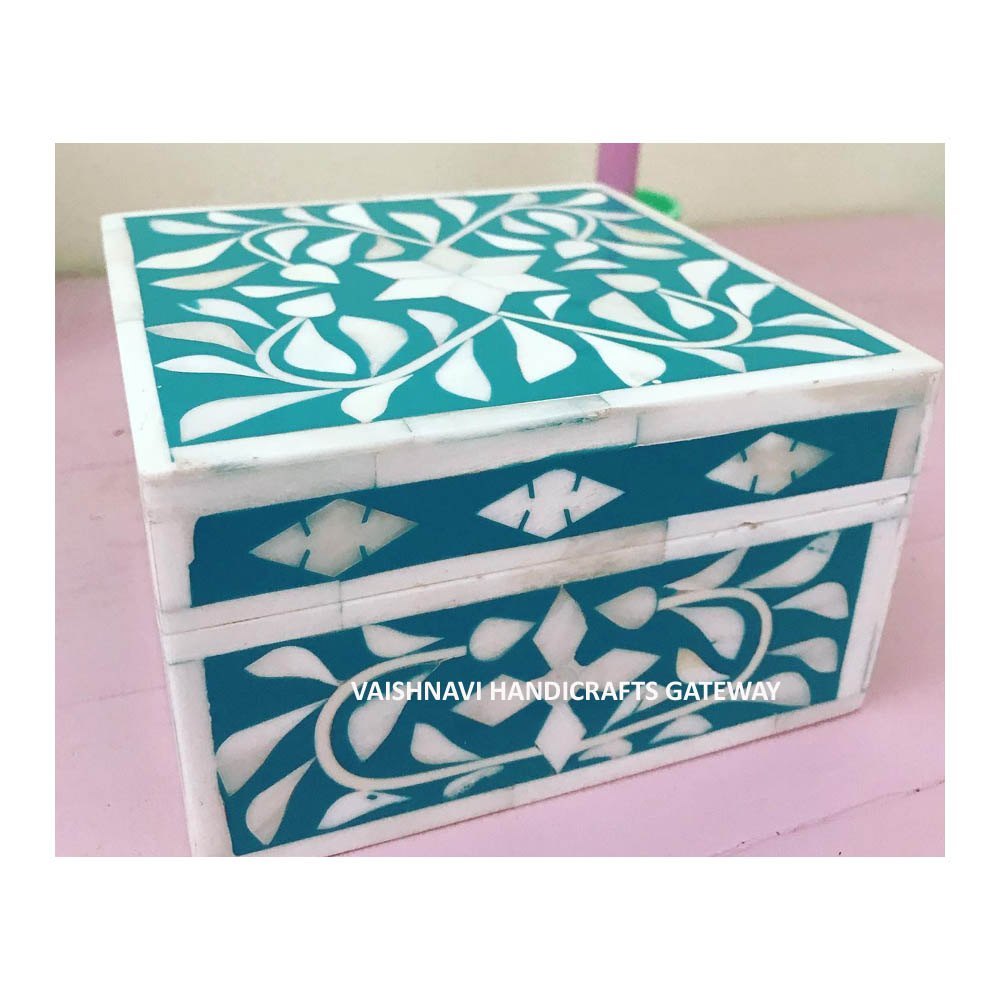 Beautiful Handmade Sky With White Mother Of Pearl Bone Inlay Jewelry Box