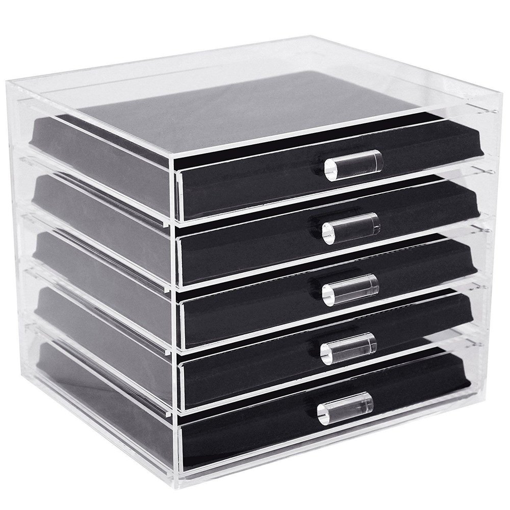 Black And Transparent Acrylic Jewellery Box, 10 Mm, Square