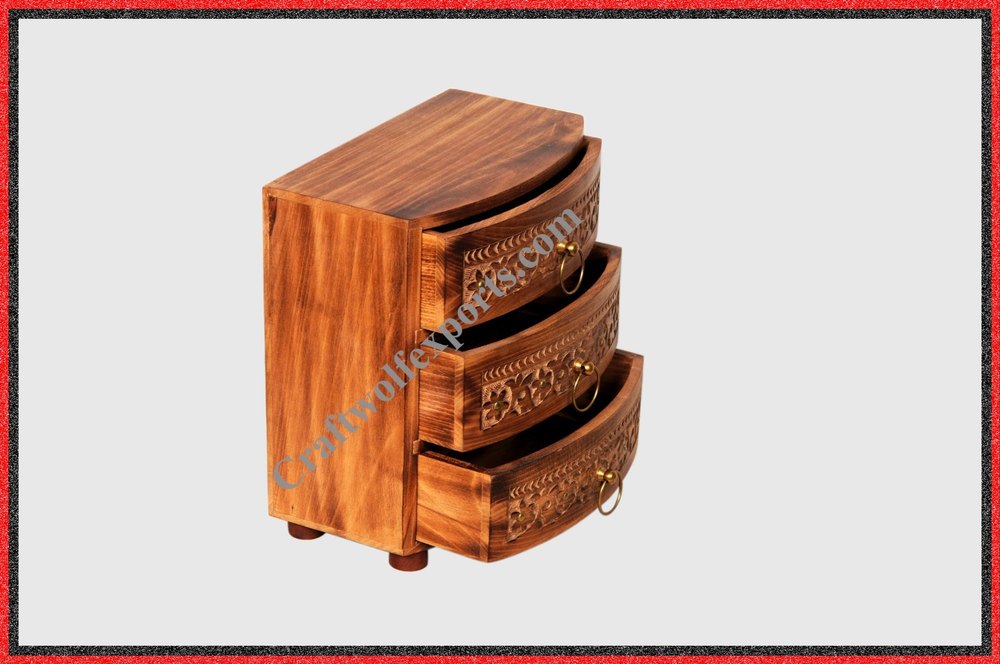 Rectangle Natural Wood Wooden Carving Three Drawer Rack, Size/Dimension: 22.5x13.5x24.5cm
