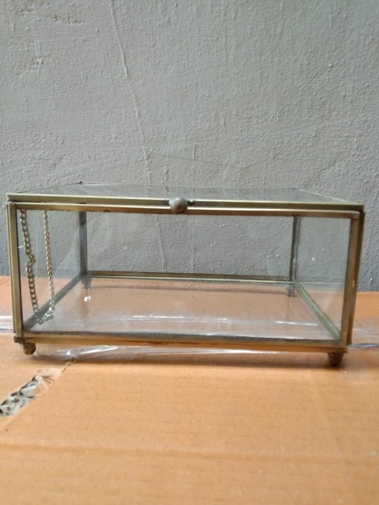 Rectangle Nickel Metal & glass Jewellery Box, For Home, Size/Dimension: 4 X 4 X 3.5 Inch