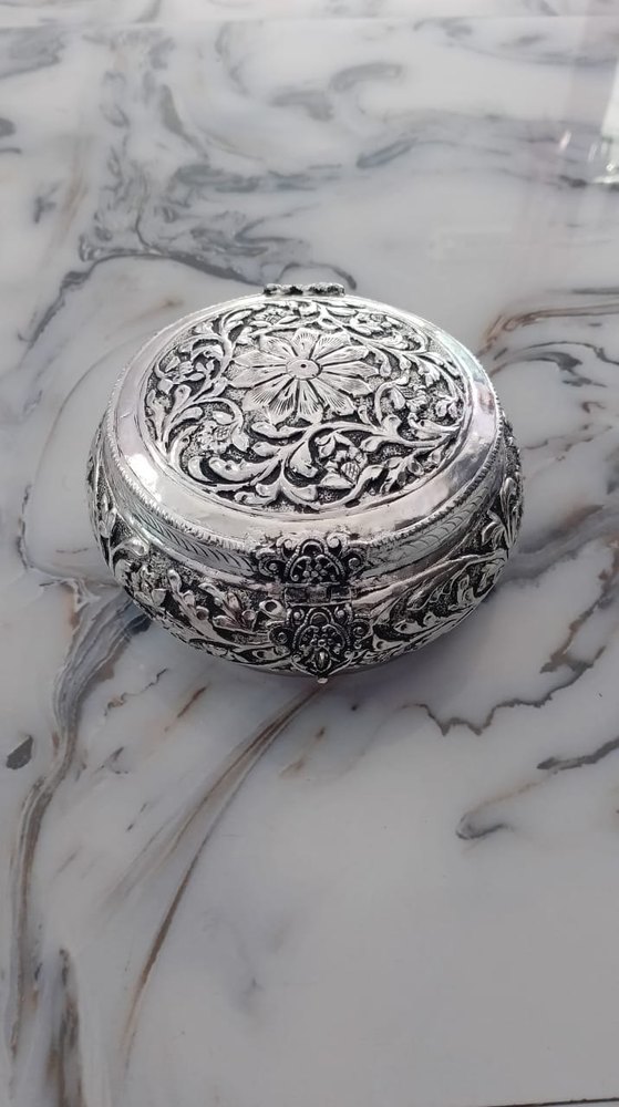 Silver White Metal Round Jewellery Box, For Wedding & Corporate Gift