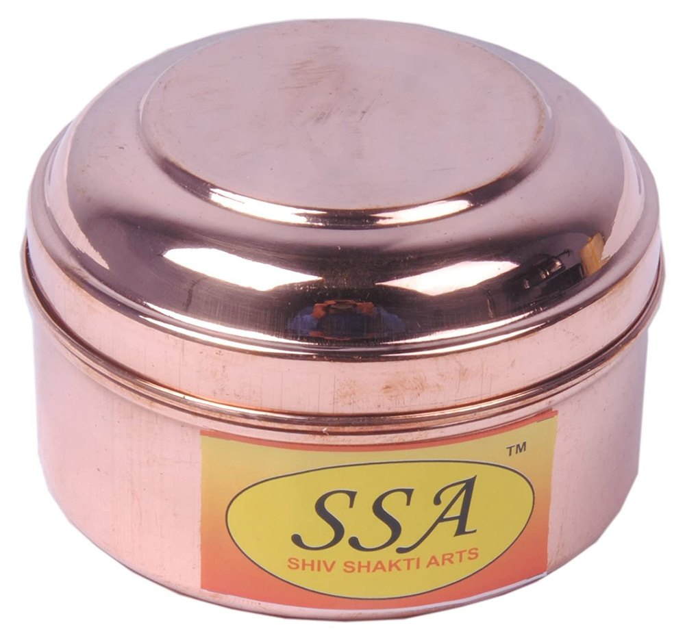 Round 100% Pure Copper Box & Container 250 Ml (Brown )