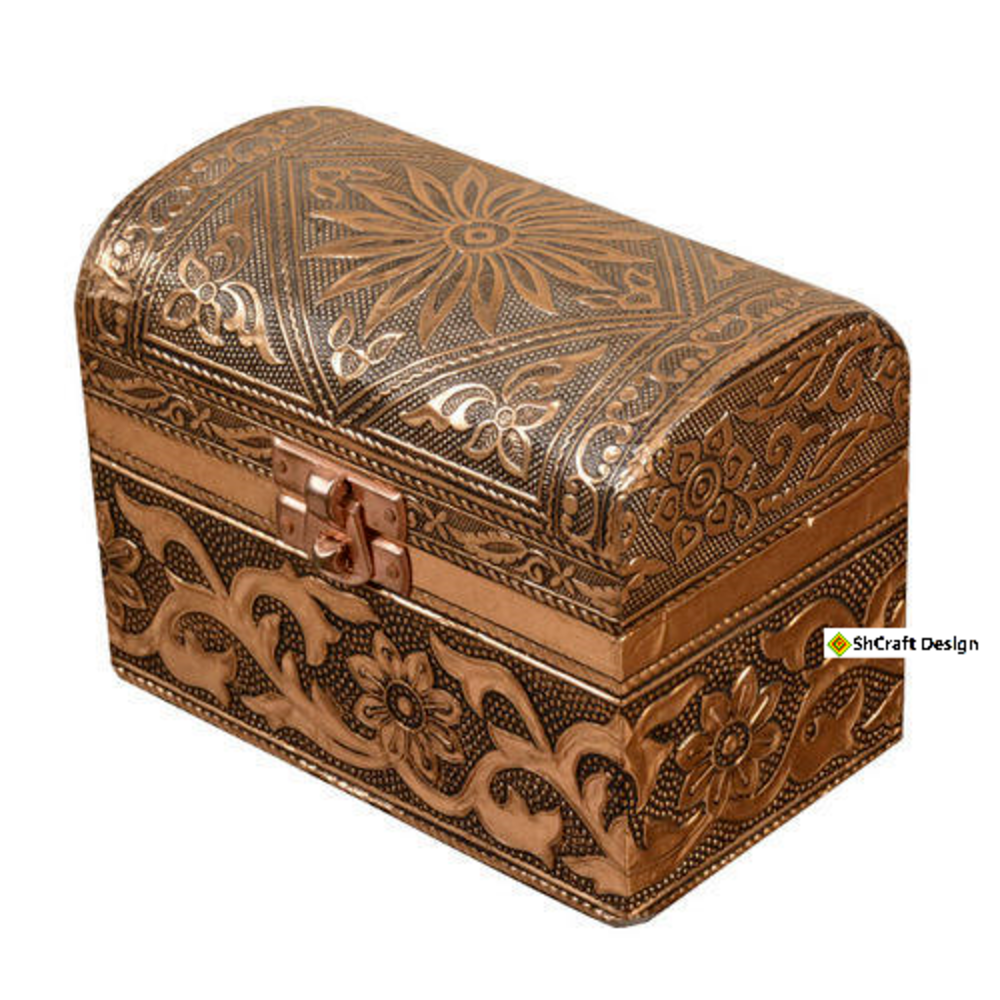 Golden Oxidize Rectangle Copper Top Round Jewelry Box, For Storage, Size/Dimension: 8x5 Inch