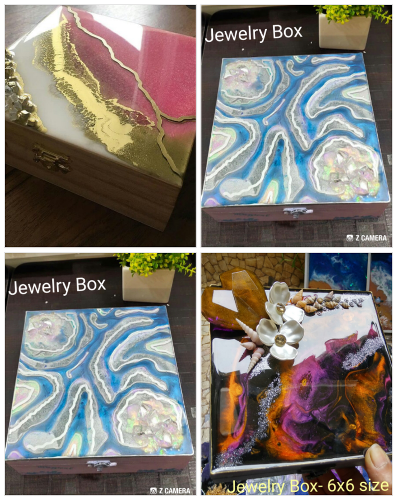 Square Hand Crafted Art Work Resin Jewellery Box, For Home, Size/Dimension: 7  X 7 