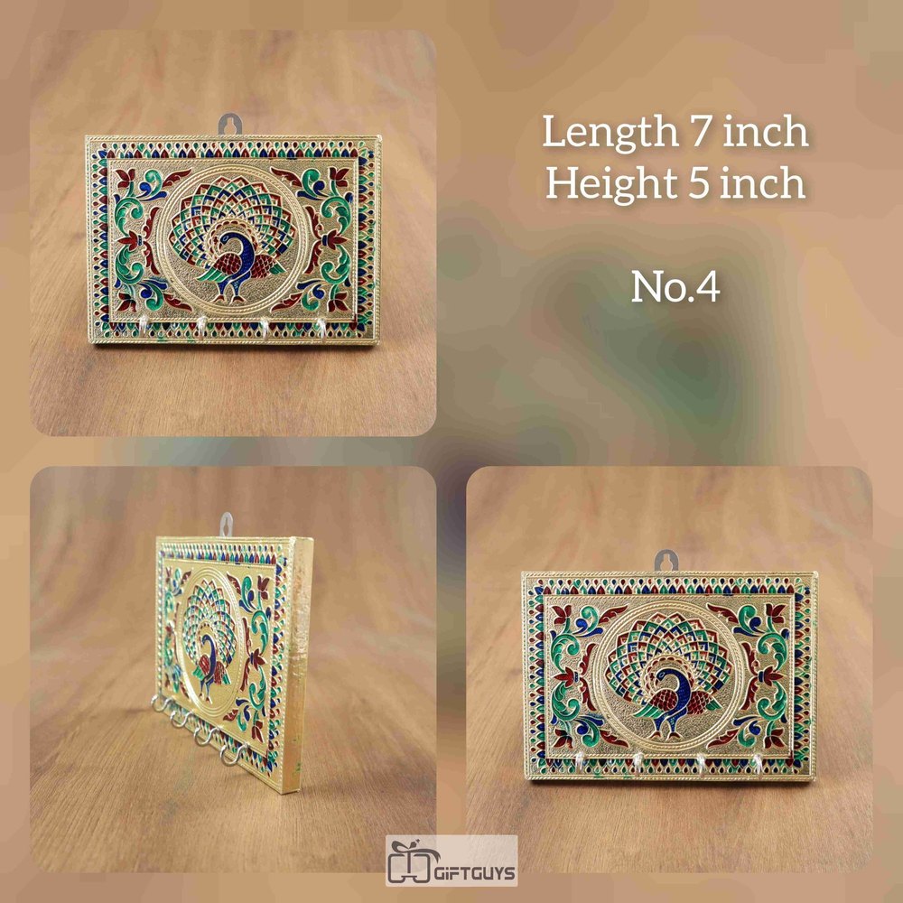 Wooden golden Meenakari Key Hanger, For gift, Size: 7 X 5