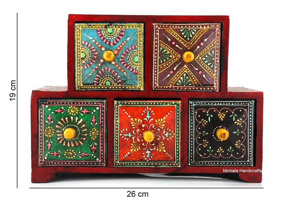 Elegant Wooden Jewellery Box Handpainted/Wooden Chest of Drawer/ 5 Drawers/Wooden Vanity Box