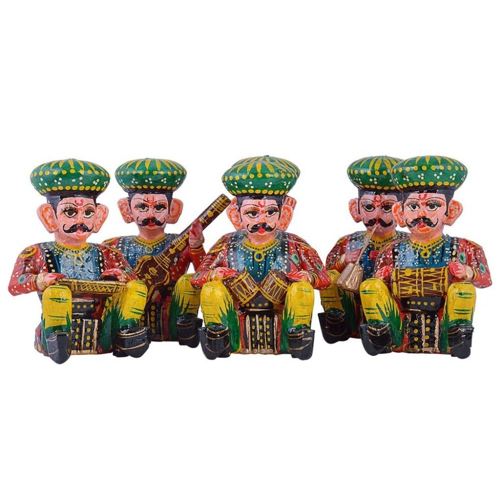 Brown Wooden Rajasthani Musician (6 Pcs Set)
