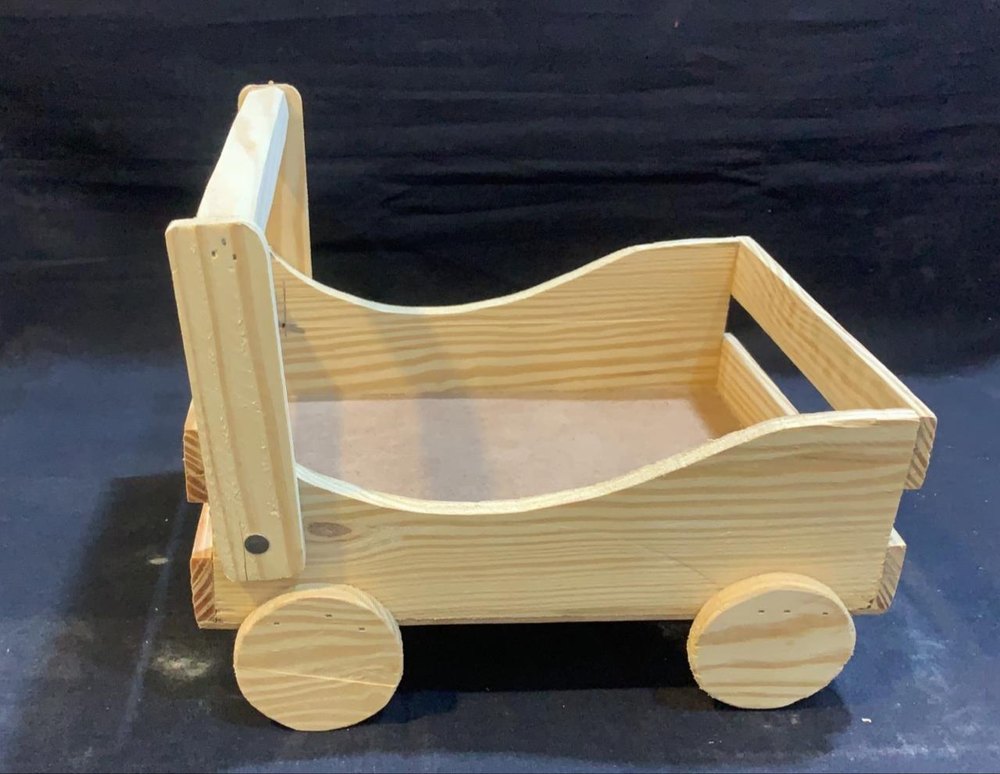 Wooden Pinewood Wheel Cart with Handle, Smooth, Size: 10x14x5 Inches