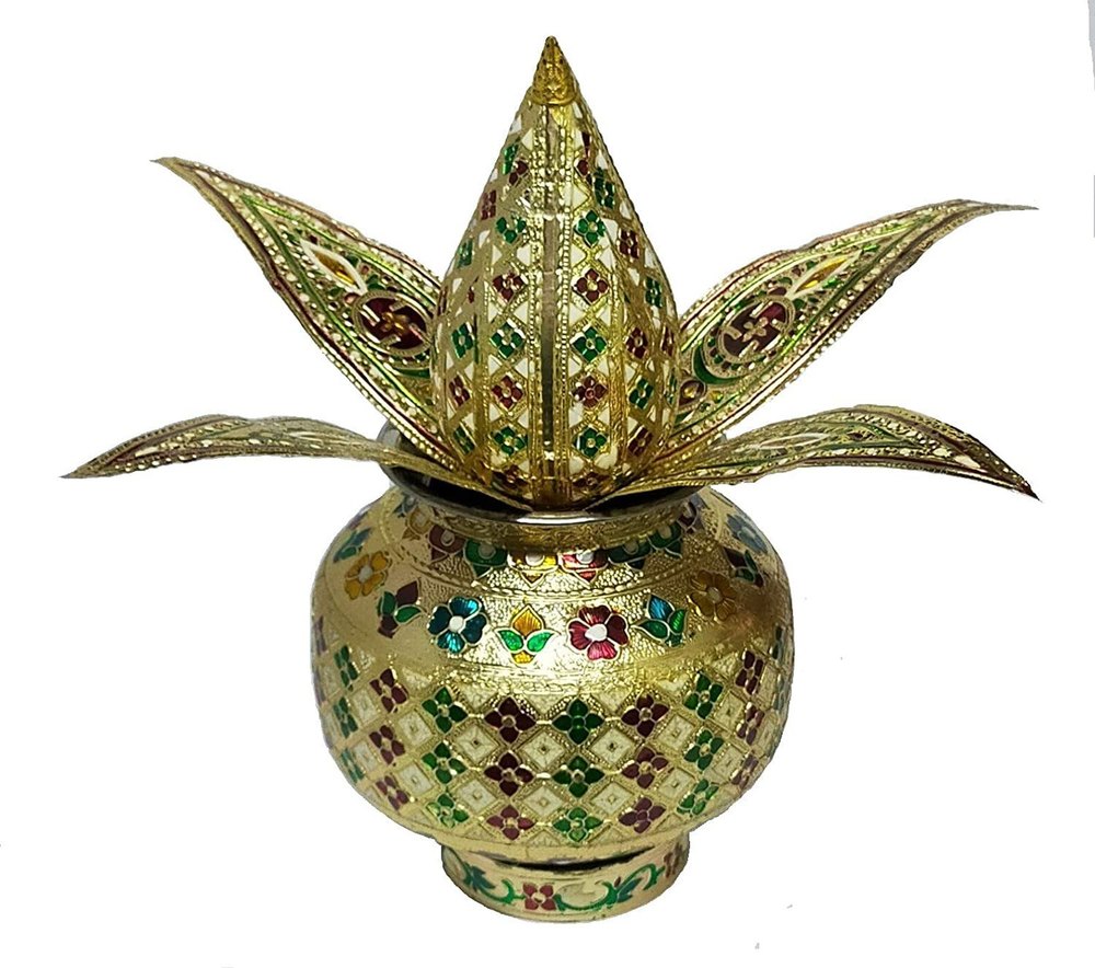 Golden Stainless Steel Meenakari Kalash, For Worship