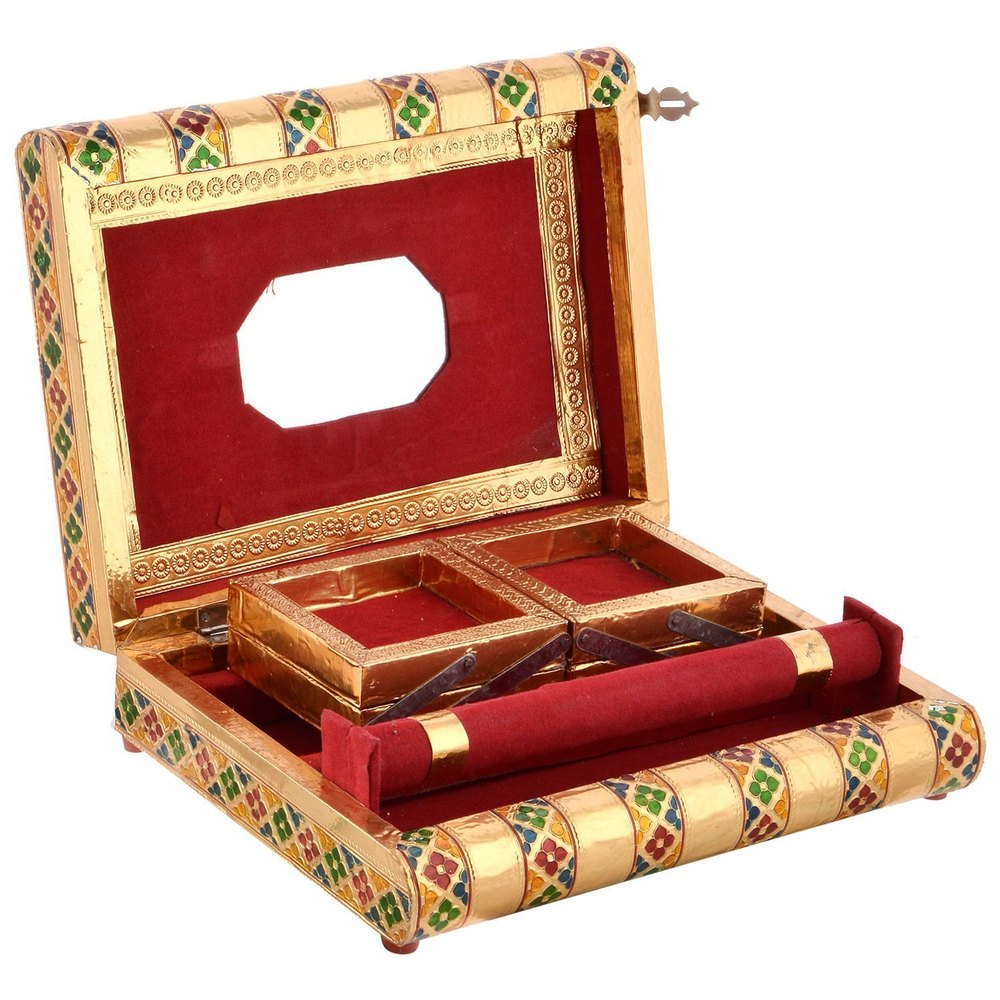 Square Golden Meena Wedding Jewelry Box, Model: HB-088