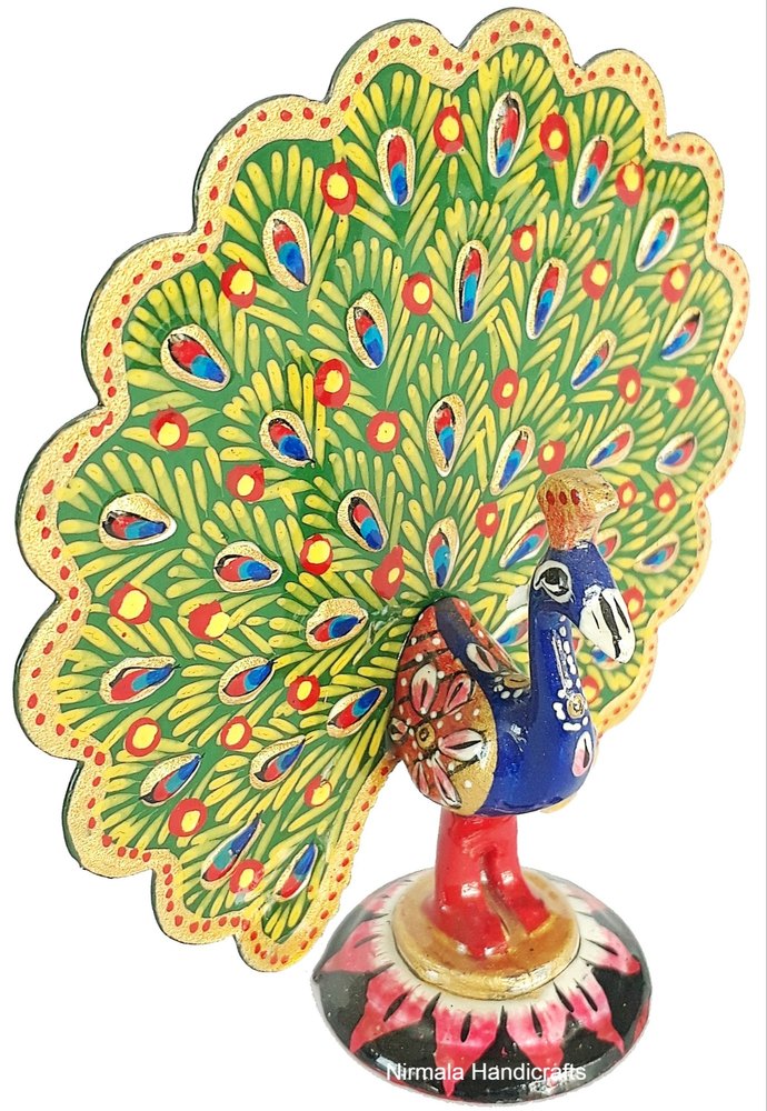 Nirmala Handicrafts Exporters Metal Meenakari Dancing Peacock Statue Enamel Work Showpiece