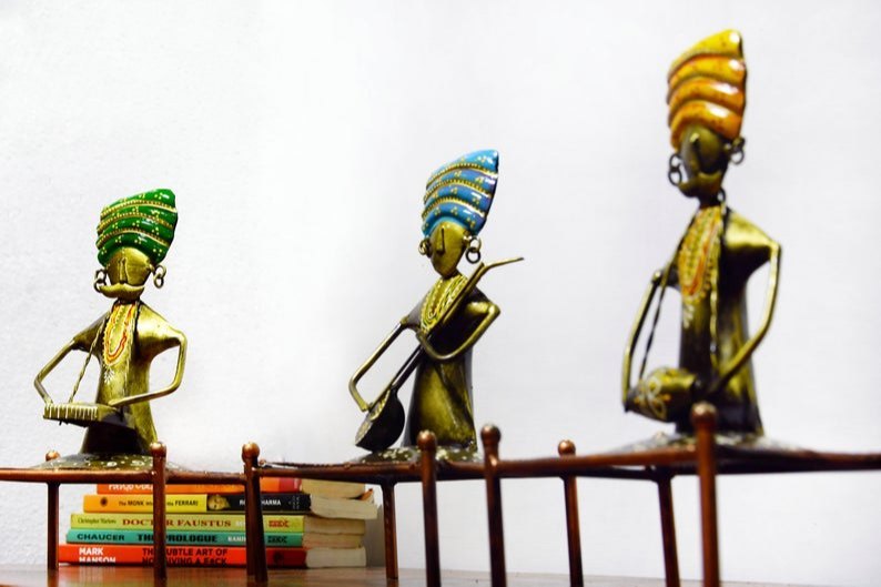 Tribal Iron Macha Much Man ( Village Man) Set Of 3 Table Decor, Dust With Dry Cloth, Packaging Type: Box Packing