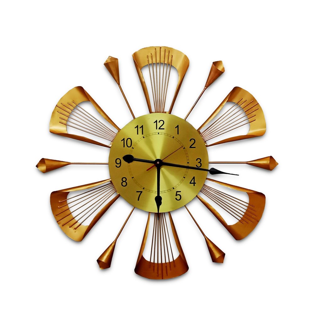 Gold Analog Floral Handmade 24 Inch Antique Metal Wall Clock for Home, , , Model Name/Number: VW-MWC-016