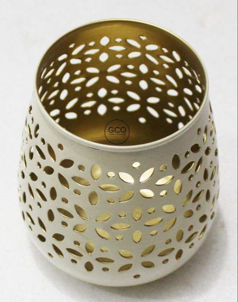 White & Gold Indian GCO Votives In Iron With Dual Tone Finished