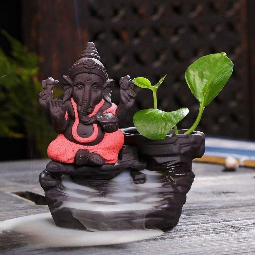 Dark Brown Natural Clay Ganesha Smoke Fountain