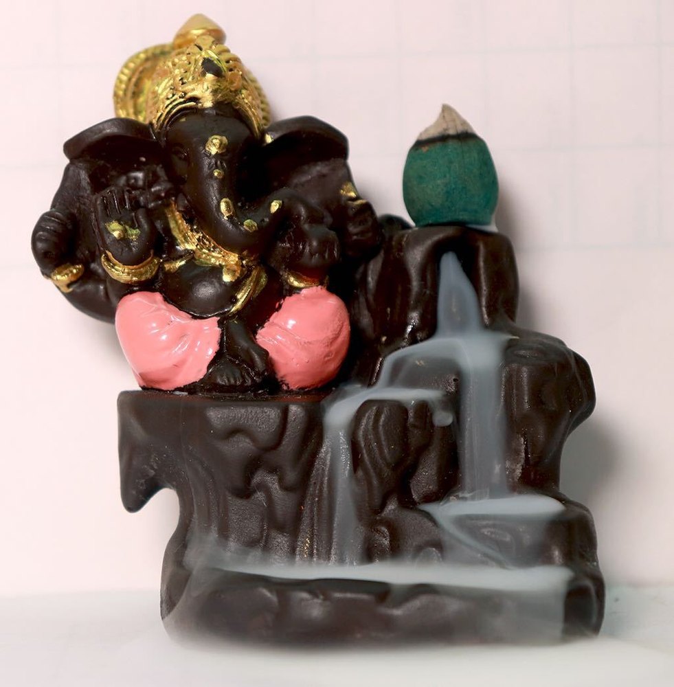 Polyresin Decora Craft Smoke Lord Ganesha Fountain Statue, For Interior Decor, Packaging Type: Thermacol Box Packaging