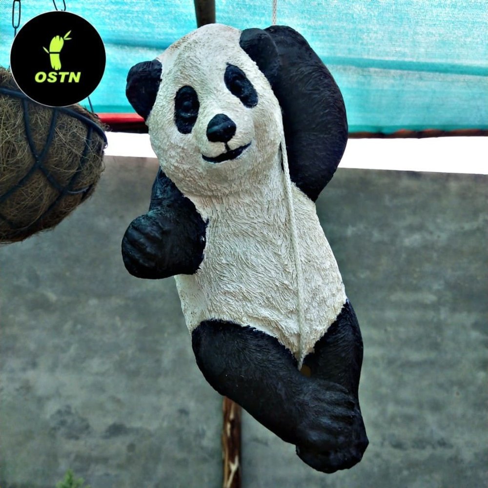 BLACK AND WHITE POLYRESIN PANDA ON ROPE, For Decoration, Size: 10 Inch