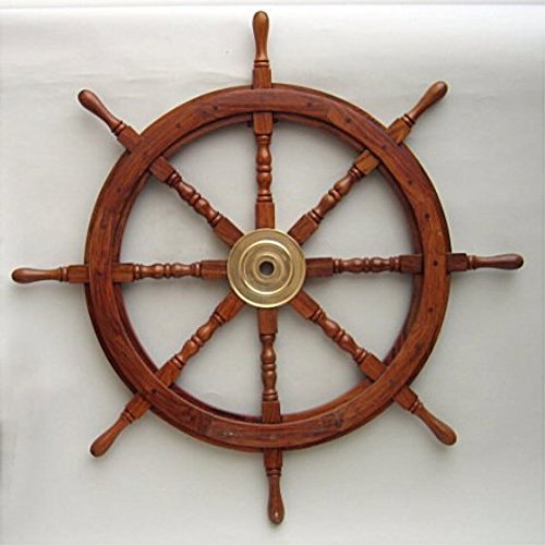30 Nautical Ship Wheel With Brass Ring Wooden Decorative