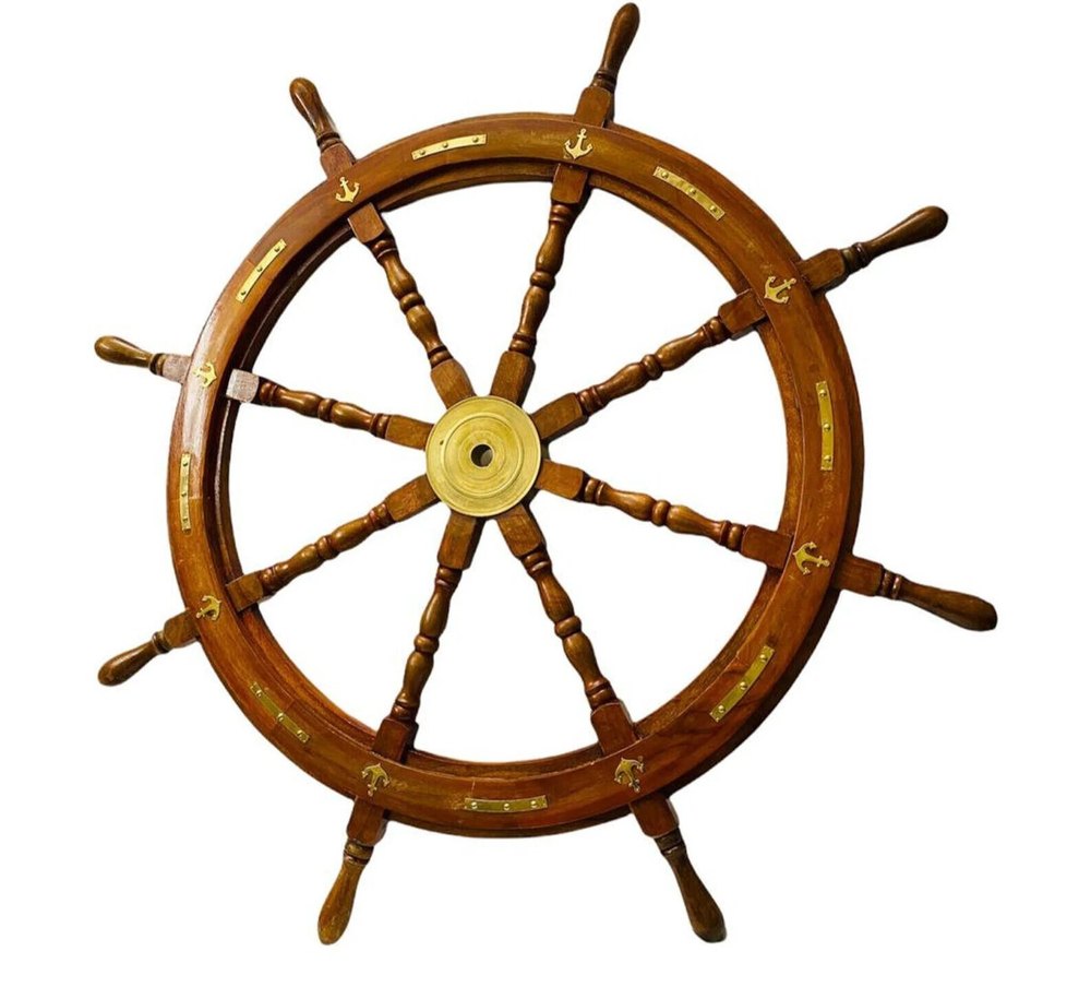 Wood Rosewood Sheesham Big 36 Wooden Wall Sculpture Ship Wheel Decorative Showpiece