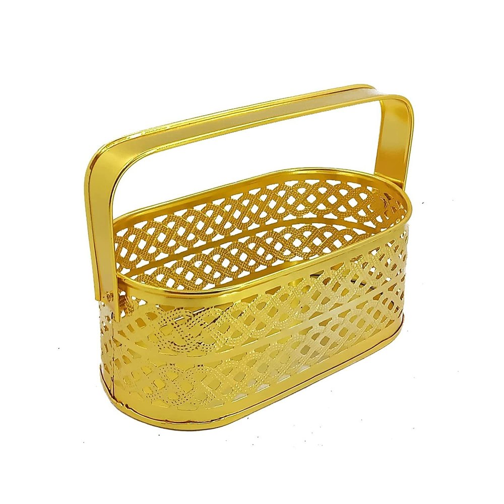 Golden OVAL Gold Plated Gift Hamper Basket / Shiny Gold Gift hamper Basket, Size/Dimension: 8 X 8 X 3, 300 Gm