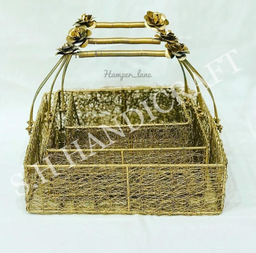 Powder Coated White, Black Metal Gift Hamper Basket, For Home, Size: 7 X 9 Inch