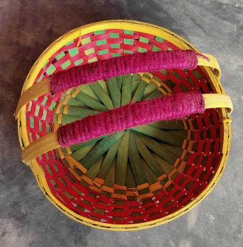 Round Multicolor Bamboo Flower Basket - With Handle, Size/Dimension: 8\'\' & Sizes Can Be Customizes