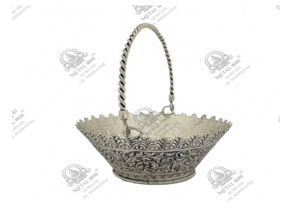 Polished Round Metal Kala German Silver Fruit Basket