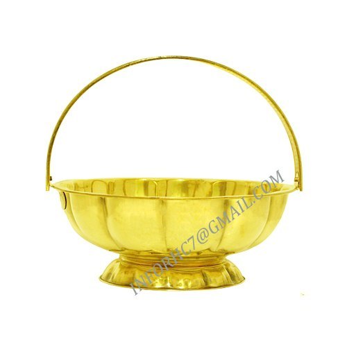 Round Brass Pooja Flower Basket, Size/Dimension: Approx 10\' Dia, Approx 0.400 Kg