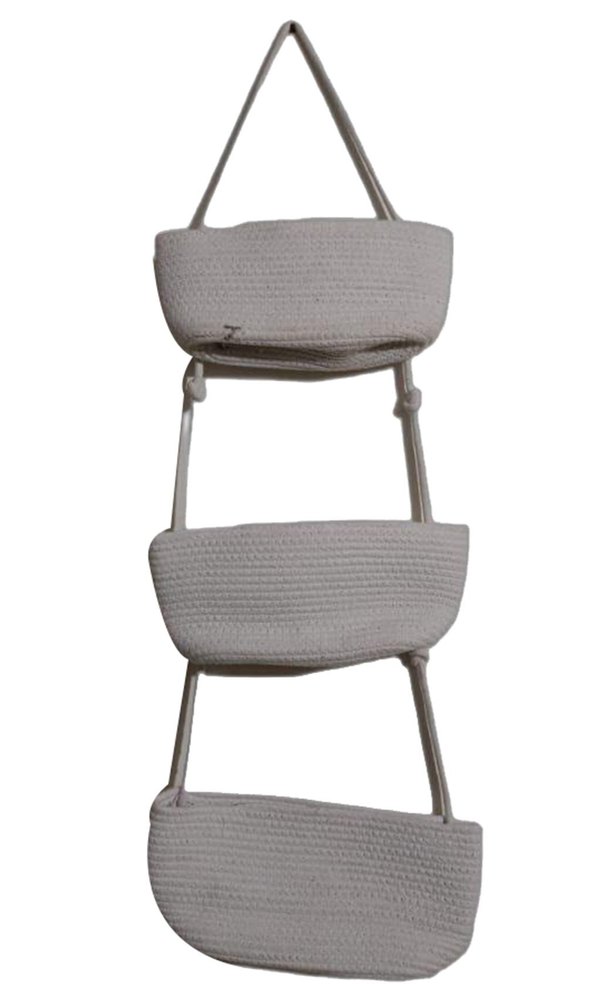 Grey Rectangular Cotton Rope Woven Wall Basket, 600g, Hand Finished