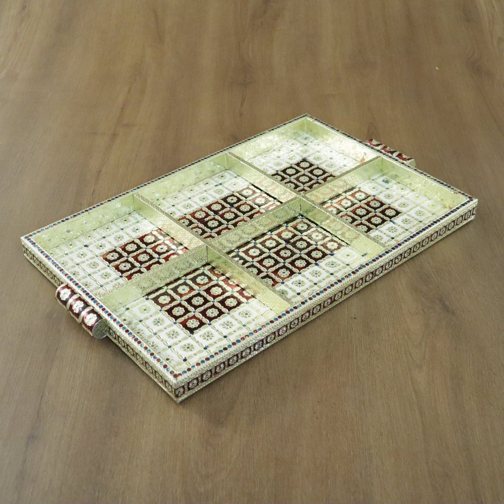 Giftguys Wooden And Brass Foil Meenakari Dryfruit Tray, For Home, Shape: Rectangle