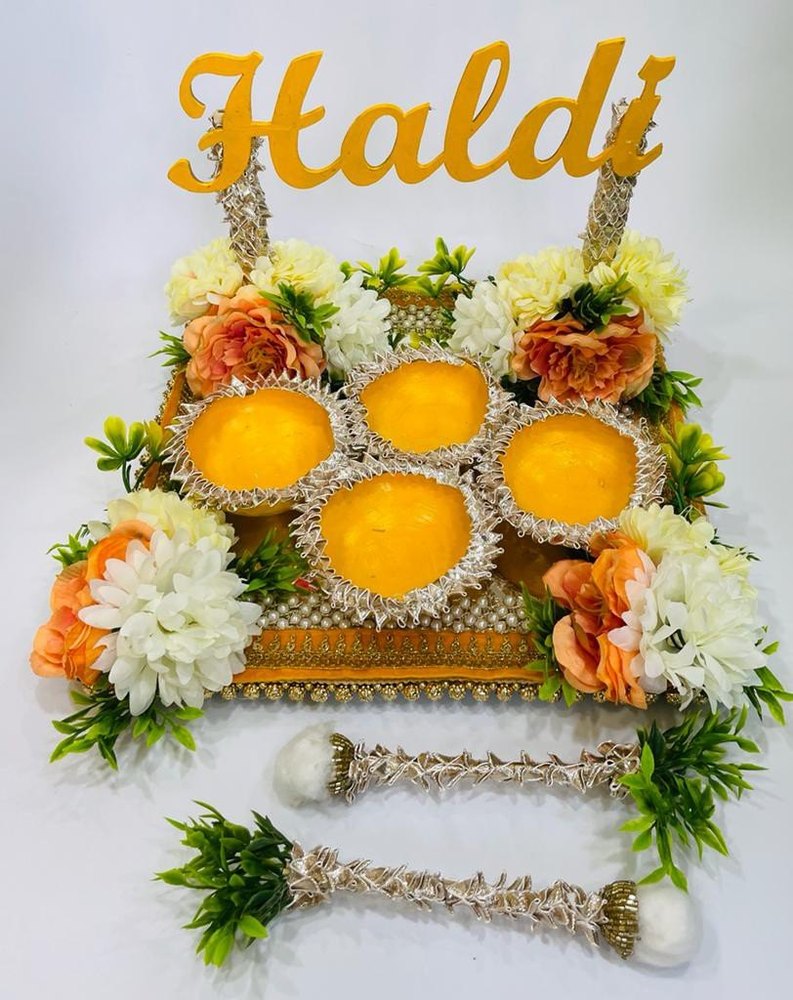 Square Traditional Haldi Kumkum Platter, For Wedding