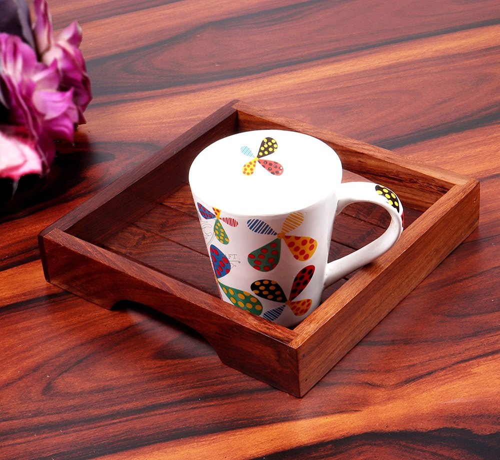 Tamanna handicrafts Wooden Serving Tray With Handle, Shape: Rectangle, Size: 8/8