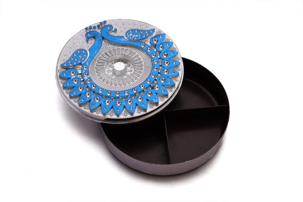 Plastic Round Peacock Silver Dry Fruit Box
