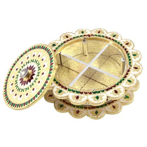 White Metal Silver Meena Oval Shape Dry Fruit Box, Box Capacity (In gms): 500 gms