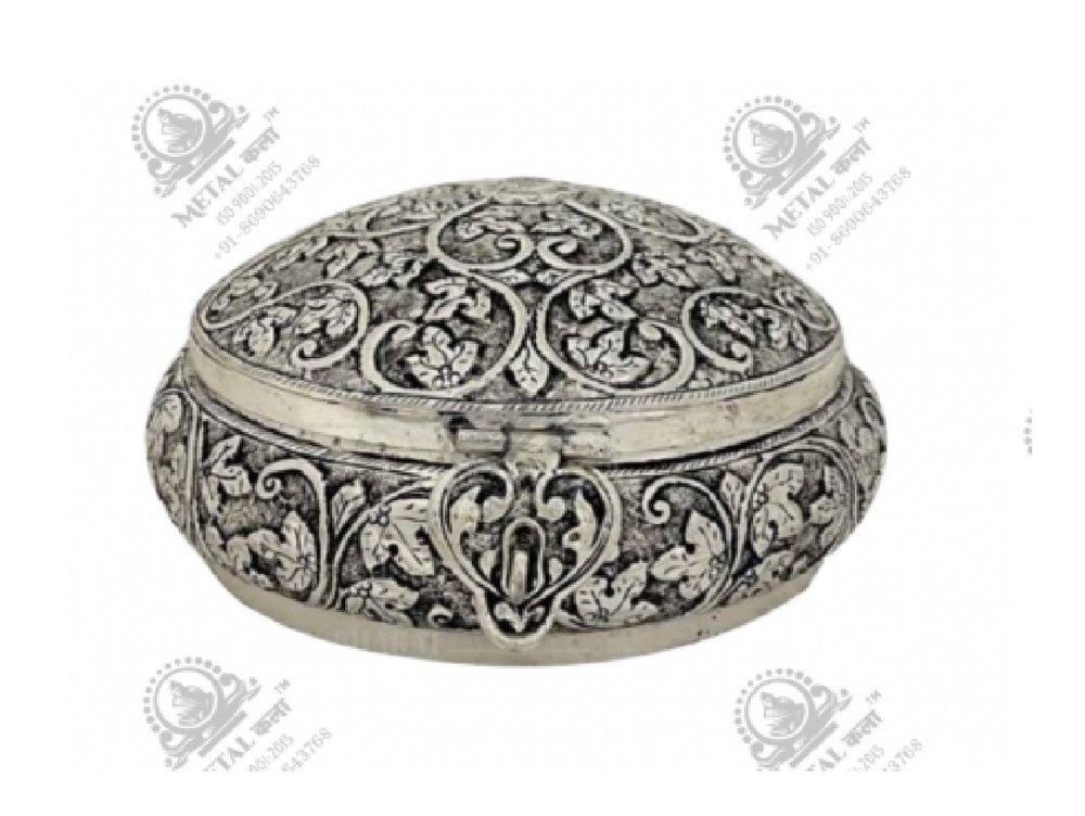 Metal Kala Round Polished Silver Plated Box