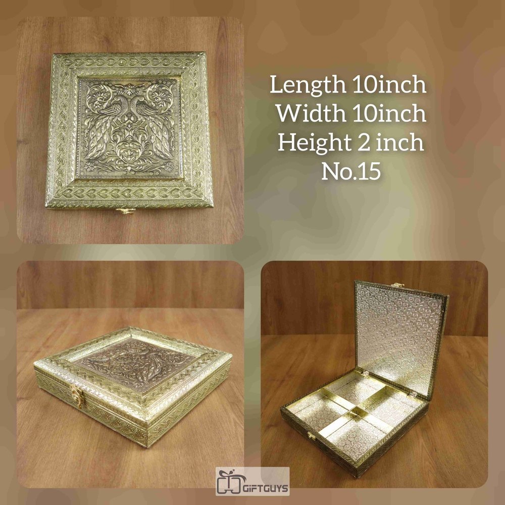 Wood Golden Dryfruit Box Oxidized Finished Peacock Design, For Dry Fruits