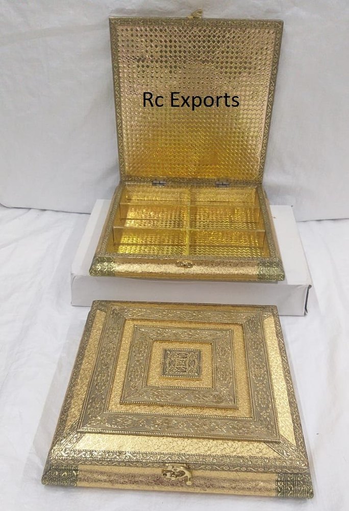 Rectangular Festival 6 Partition Golden Dry Fruit Box, 1, Size/Dimension: 5 X 7 Inch (w X L)