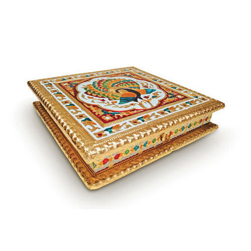 German Silver Golden Designer Meenakari Dry Fruit Box