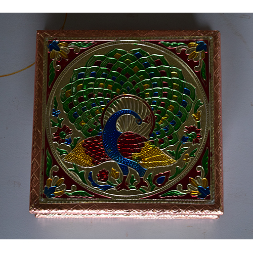 Wood Copper Golden Meenakari Dry Fruit Box