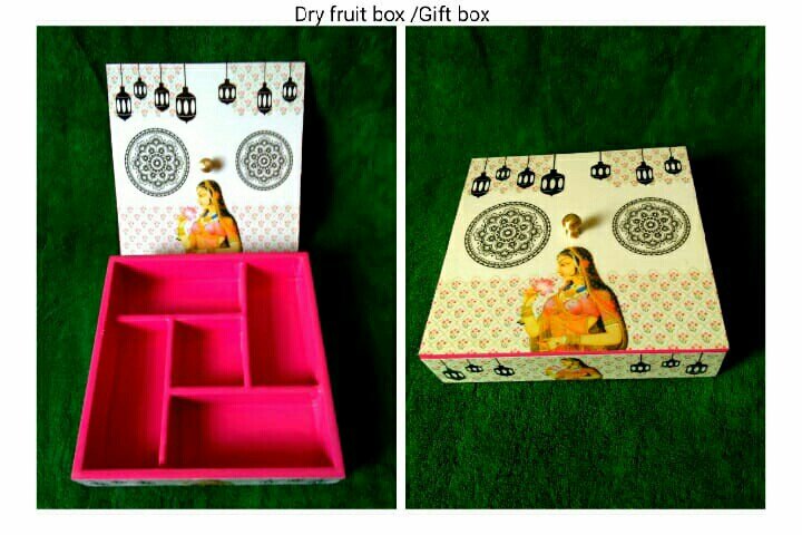 MDF Wood Diwali Meenakari Dry Fruit Box, For Gift, Size: 10x10x2 Inch