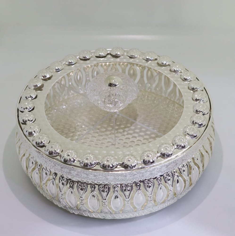 Silver Plated Round Dry Fruit Box, Box Capacity (In gms): 500 gms