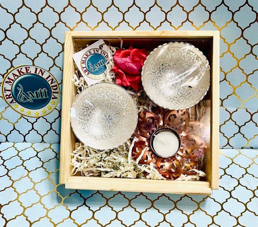 Metal & Wood Golden Diwali Gift Box Corporate Gift