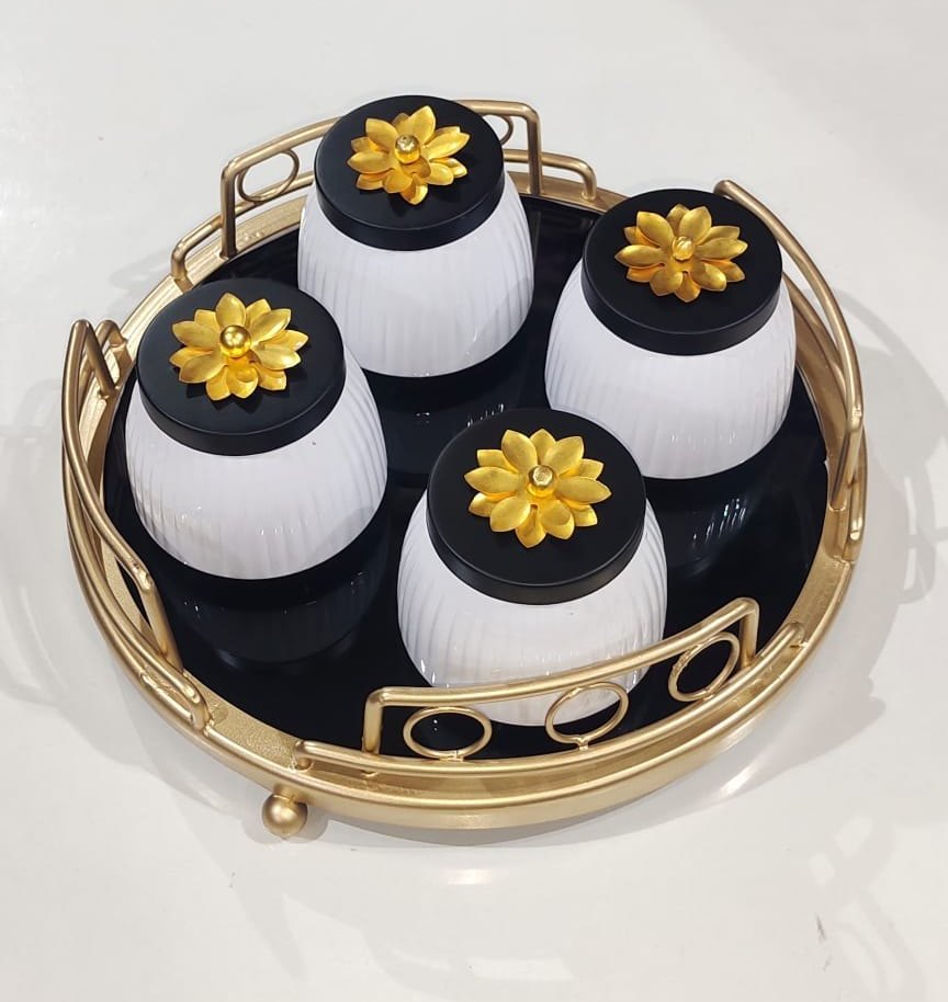 Brass Jars With Leaf White Diwali Gifting Bowl set