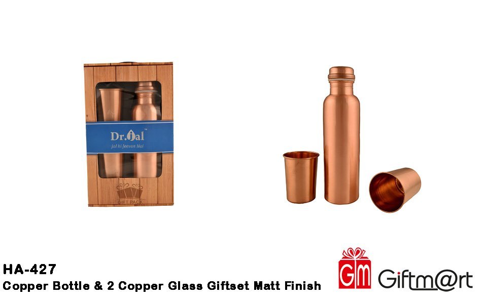 Copper Bottle With 2 Pieces Glass Set Box