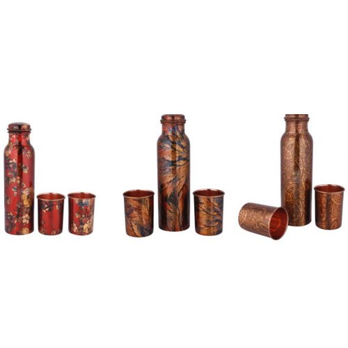 Printed Copper Bottle Set, Screw Cap