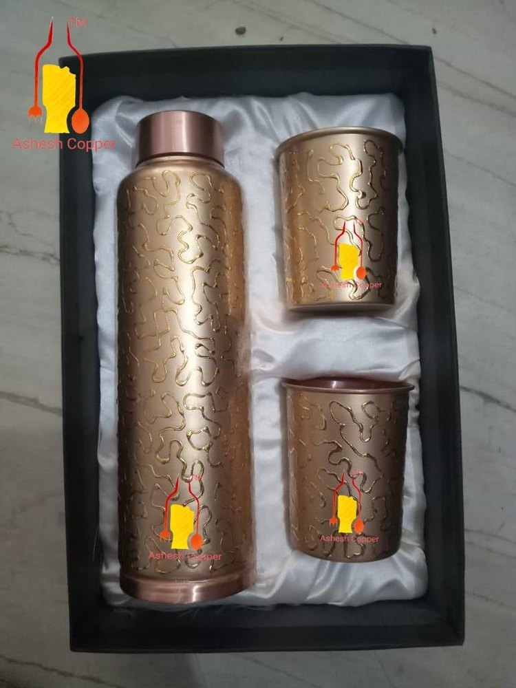 Polished Meena Dr Copper Bottle With 2 Glass