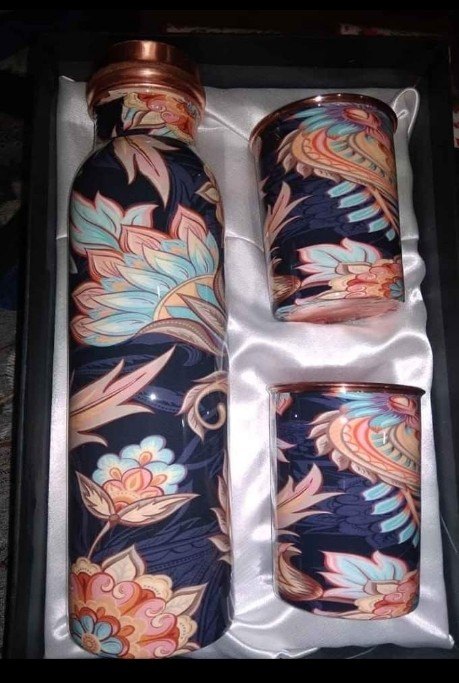 printted Copper Bottle Gift Set, Size: 1000 ml