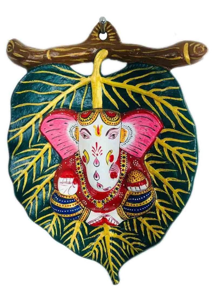 Nirmala Handicrafts Metal Painted Leaf Ganesha Home Wall Decor Wall Hanging Door Decorative