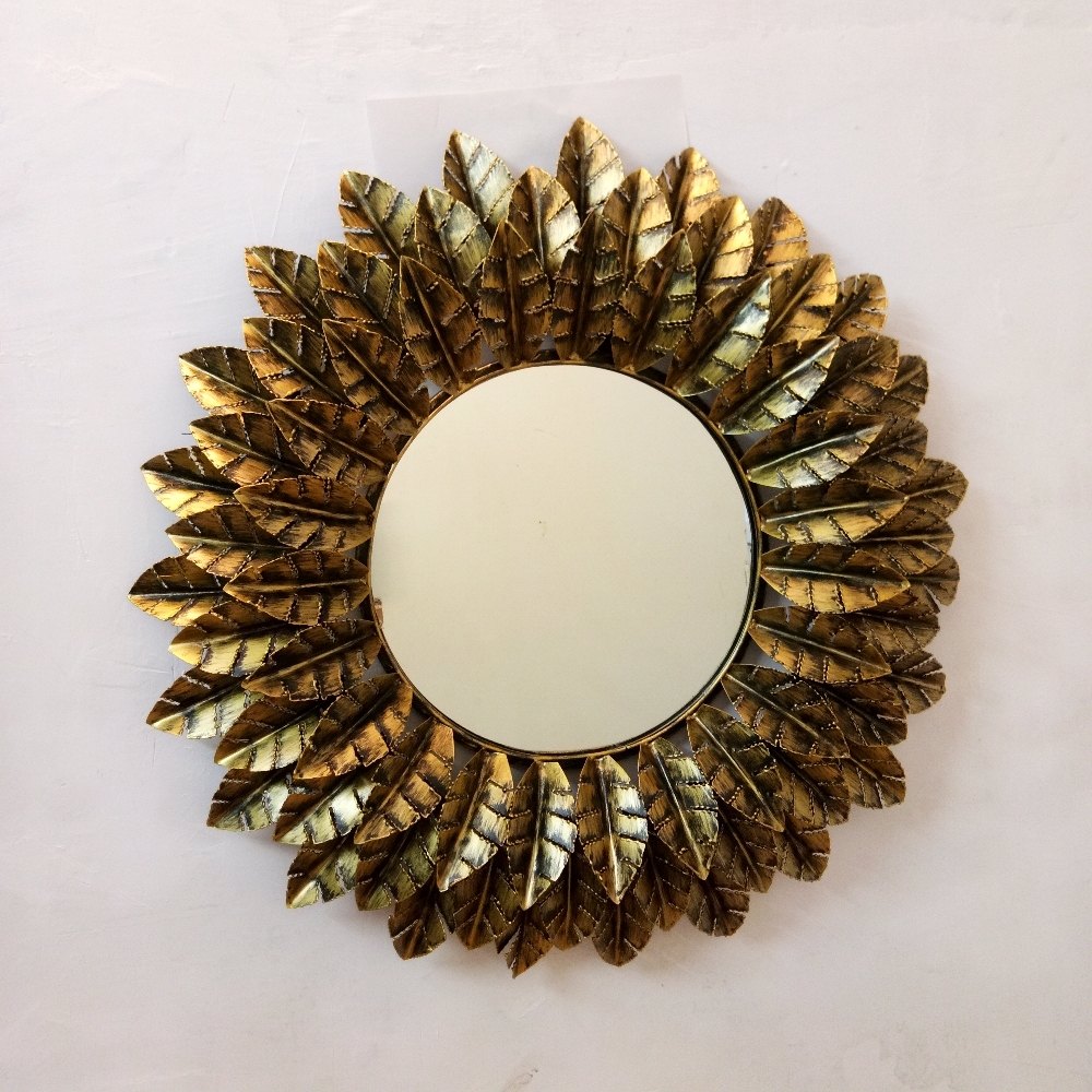 Golden Metal Wall Mirror Frame Leaf