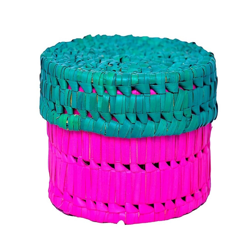 Green and Pink 8inch Round Palm Leaf Box, For Home, Size/Dimension: 8x10 Inch